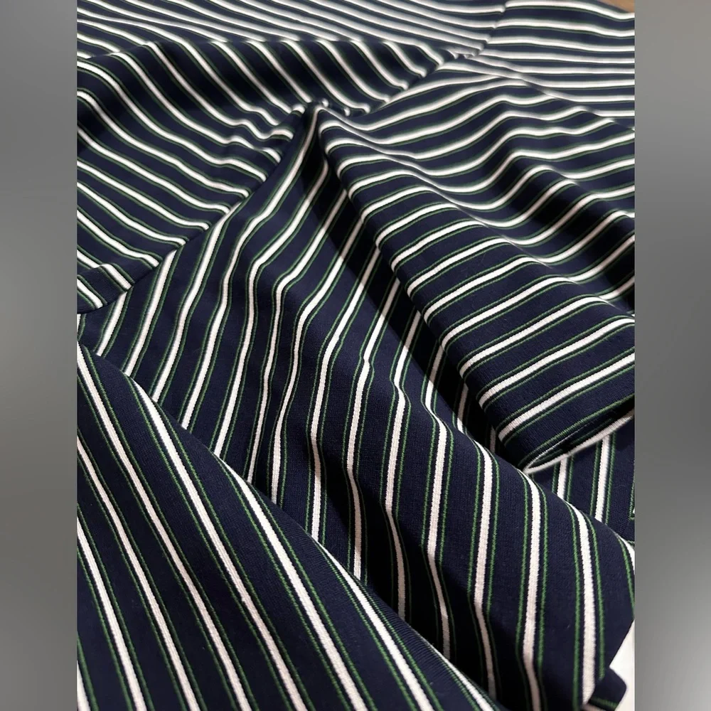 NWT Ann Taylor navy/green/white striped ruffle midi skirt Size Large